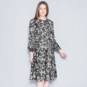 VINTAGE Black Floral Long-Sleeve Dress